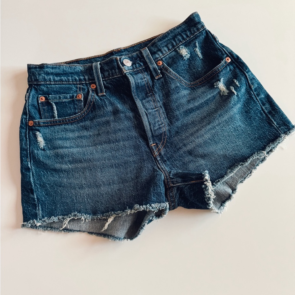 Levi’s 501 Denim Jean Shorts Dark Indigo Worn In